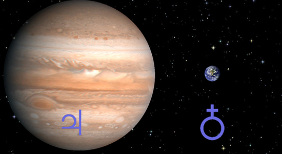 Abbildung: Jupiter vs. Erde (© δleo)